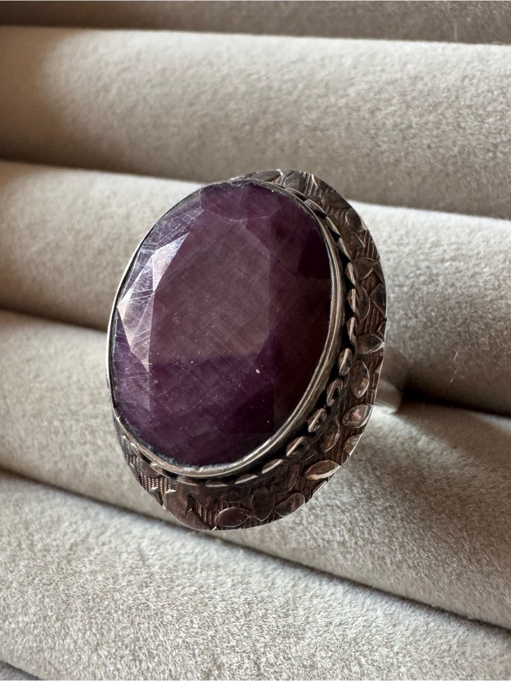 PTI 925 Sterling Silver Large Purple Gemstone Statement Ring Size 10
